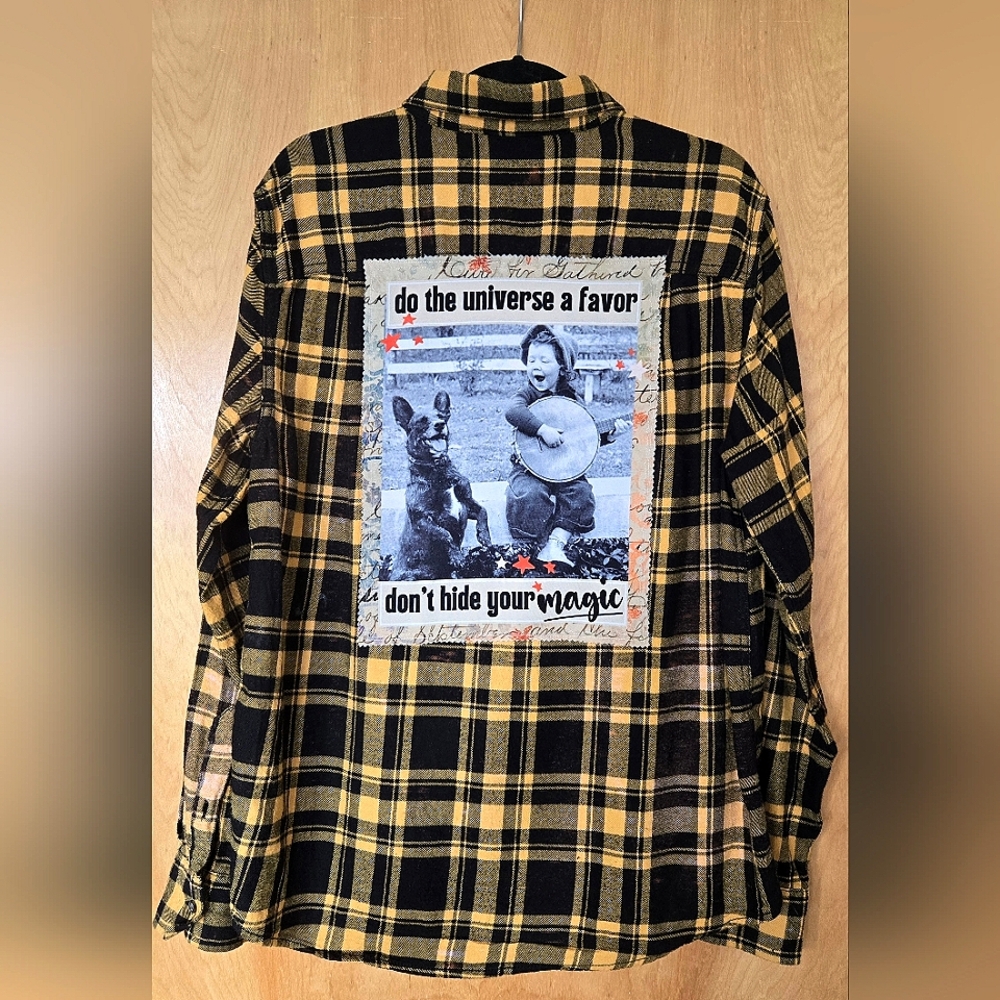 Upcycled Bright Yellow Acid Washed Graphic Magic Flannel